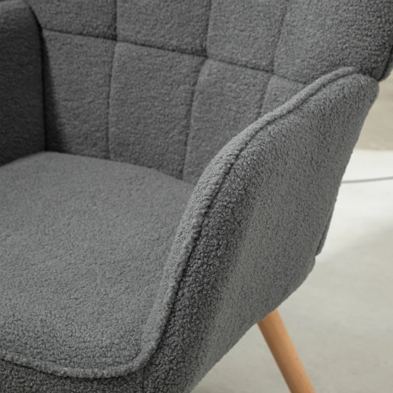 Grey Teddy Fleece Wingback Accent Chair for Stylish Living Room Decor