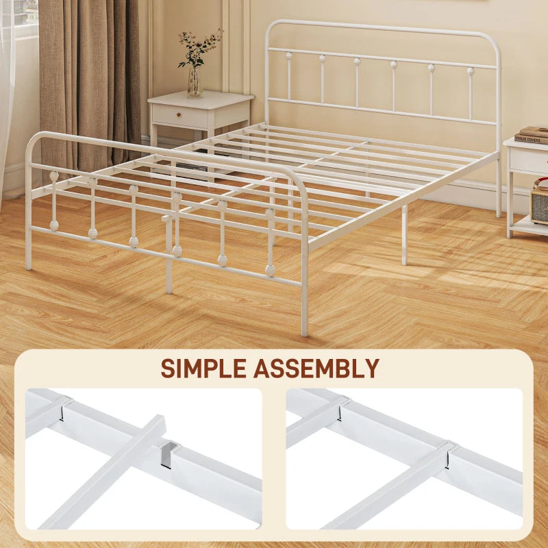 King Size Minimalistic White Metal Bed Frame - Modern Design, Sturdy Construction, Stylish Bedroom Furniture for Ultimate Comfort