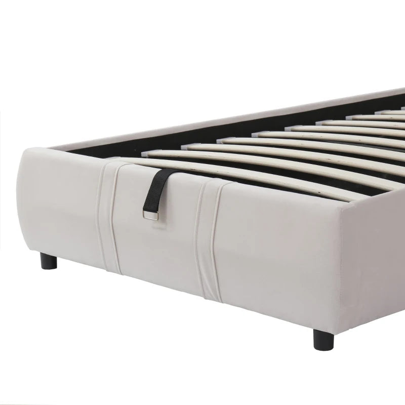 Upholstered Hydraulic Storage Bed with Removable Velvet Headboard - Beige, 210x110x90 cm, Stylish & Functional Bedroom Furniture