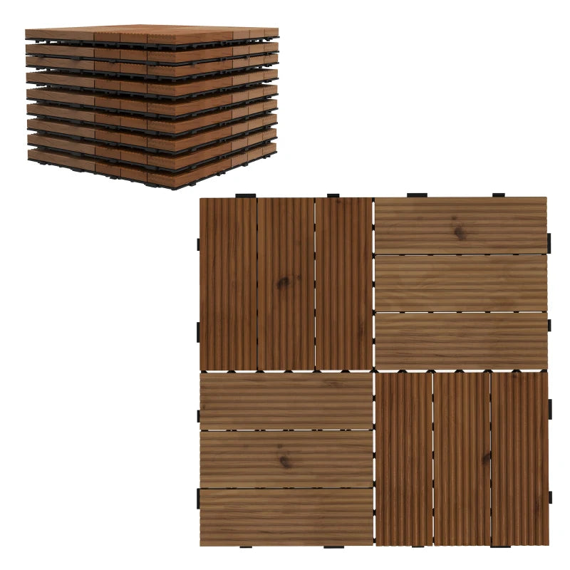 9 Piece Brown Wooden Decking Tiles