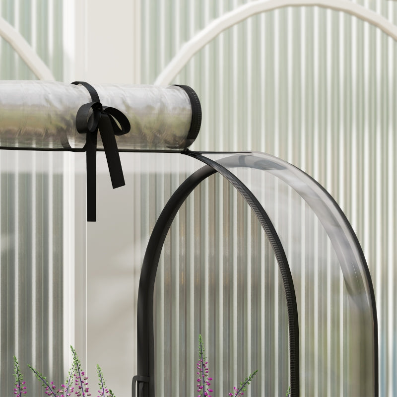 Mobile Elevated Garden Bed with Greenhouse Cover - 4ft Green Planter with Wheels and Bottom Shelf