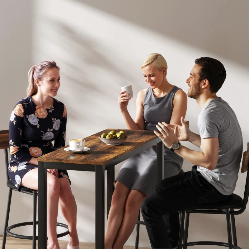 Rustic Brown Rectangular Bar Table - Wood Effect Pub Coffee Table for Small Spaces, Breakfast Dining & Kitchen - Industrial Style