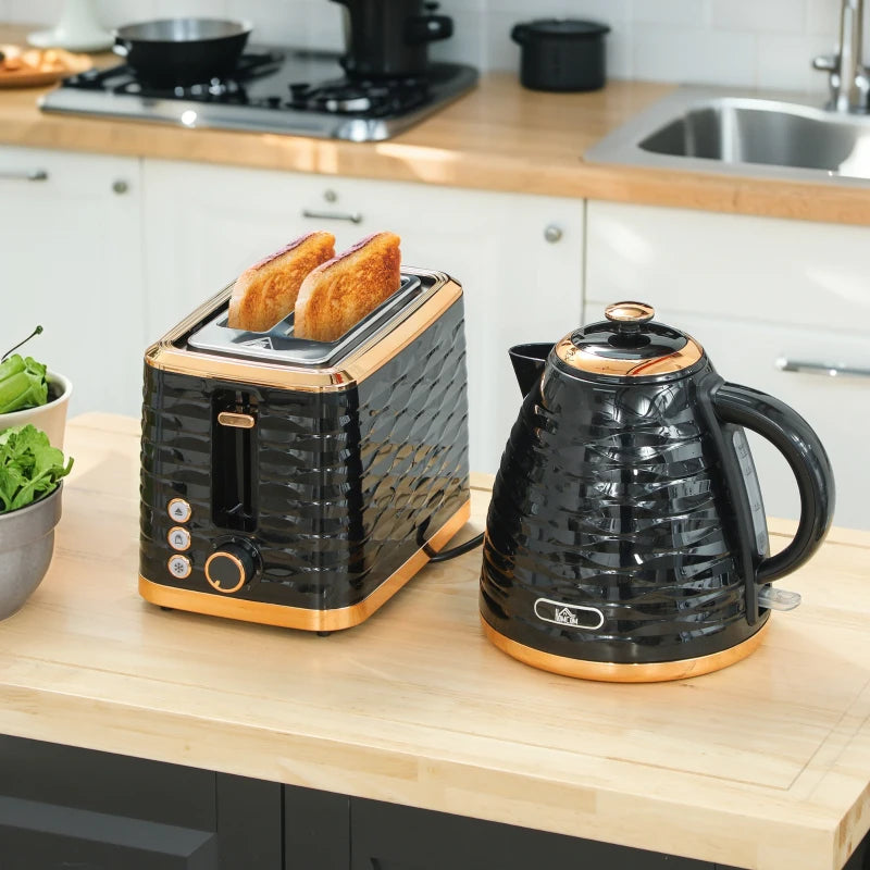 3000W Rapid Boil Kettle & 2 Slice Toaster Set - 1.7L Kettle with 7 Browning Controls, Black, Perfect Kitchen Duo