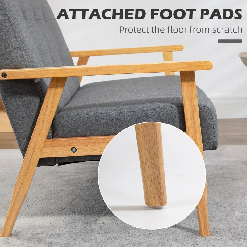 Modern 2 Seater Sofa in Dark Grey Linen Fabric with Tufted Design and Rubberwood Legs for Living Room and Kitchen