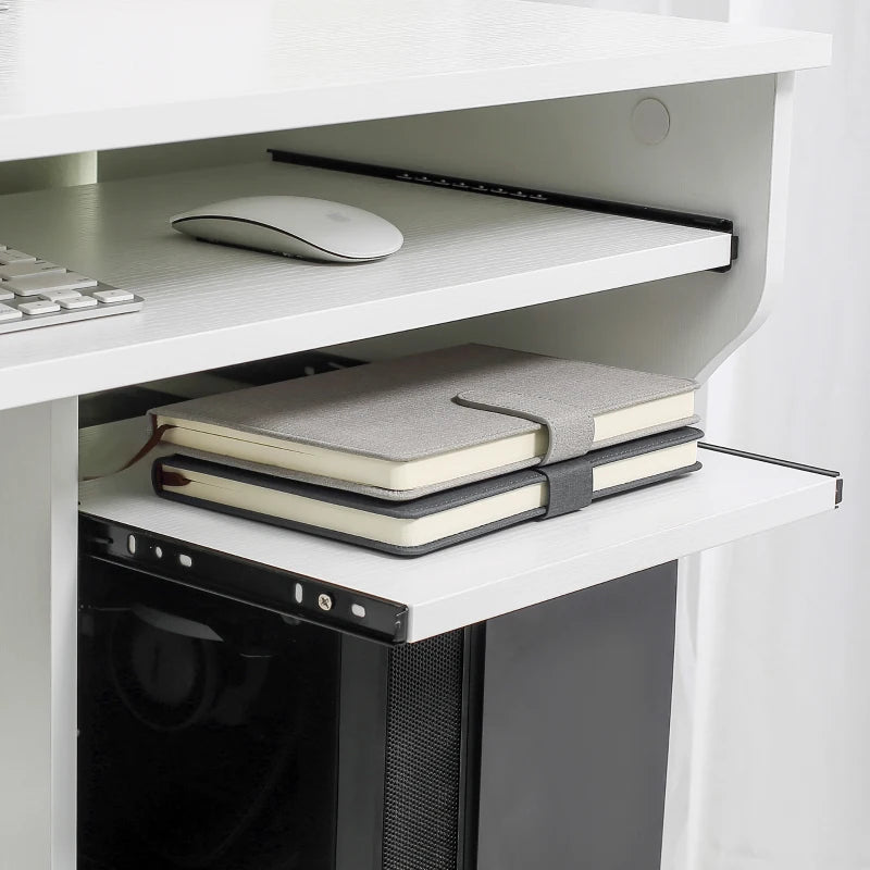 Multi-Storage Compact Work Desk on Wheels - Modern White Home Office Furniture for Small Spaces