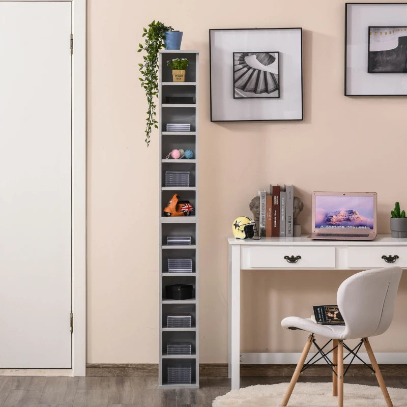 Set of 2 Grey CD Media Display Shelves - Adjustable Blu-Ray Tower Rack & Bookcase Storage Organizer