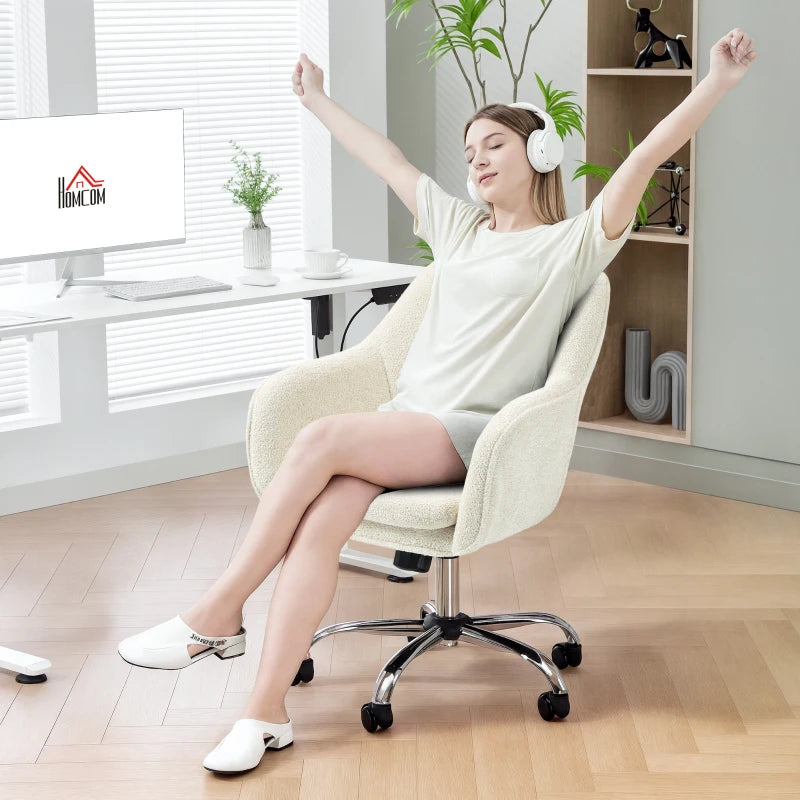 Velvet Feel Ergonomic Office Chair in Beige for Comfortable Workspaces