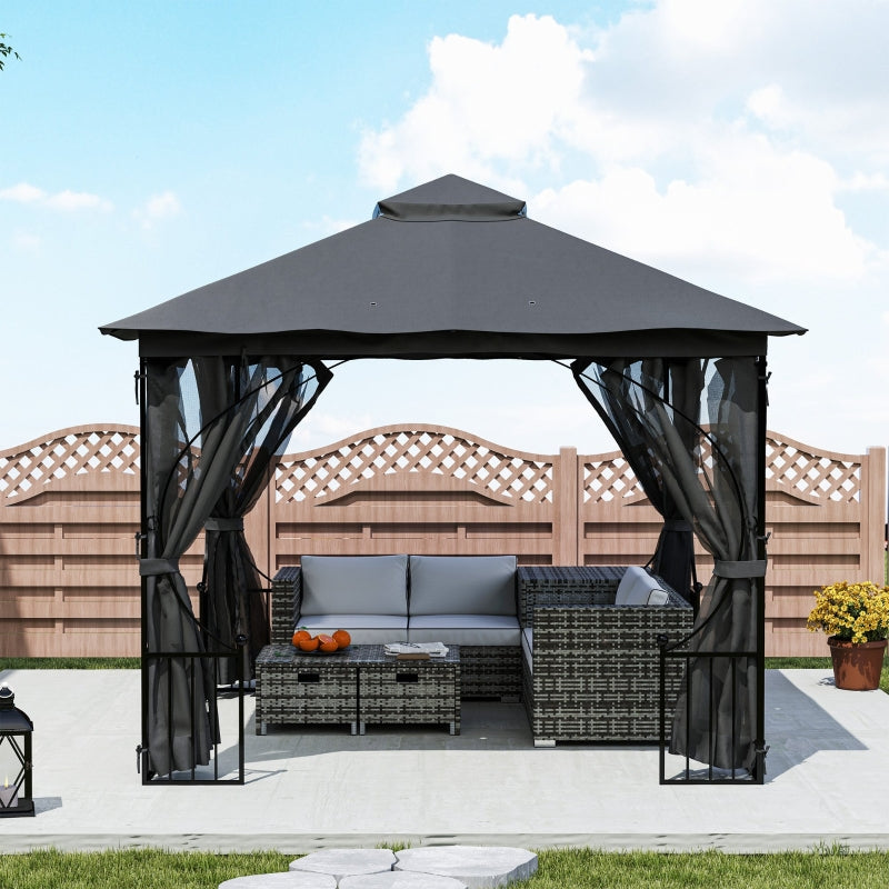 3m x 3m Dark Grey Garden Gazebo - Patio Party Tent Shelter with Double Tier Canopy and Metal Frame