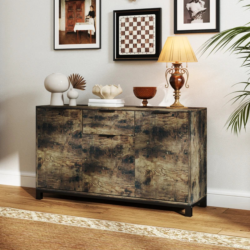 Industrial Sideboard Storage Cabinet with Doors & Drawer, Adjustable Shelves for Living Room, Dining Room, Hallway - Rustic Brown