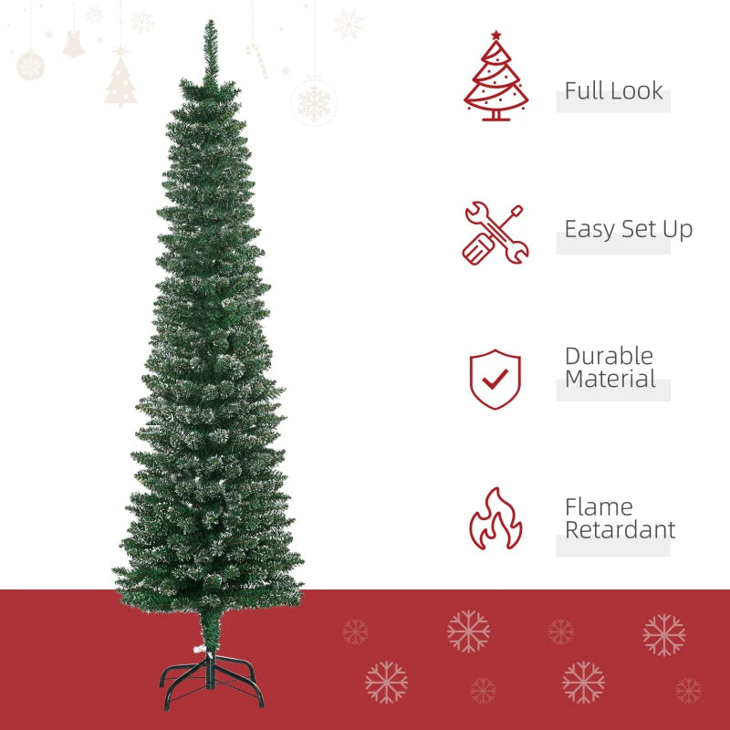 5.5FT Snow Dipped Christmas Pencil Tree - Foldable Black Stand, Green Holiday Indoor Decoration for Festive Home Decor