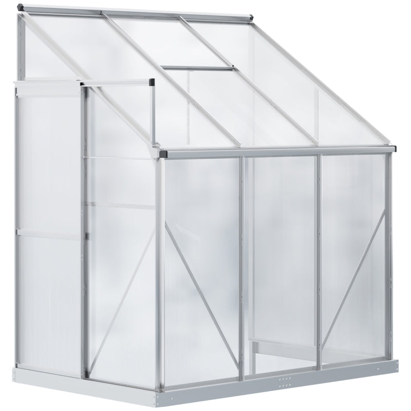 Silver 6x4ft Lean-to Greenhouse with Roof Vent for Plants