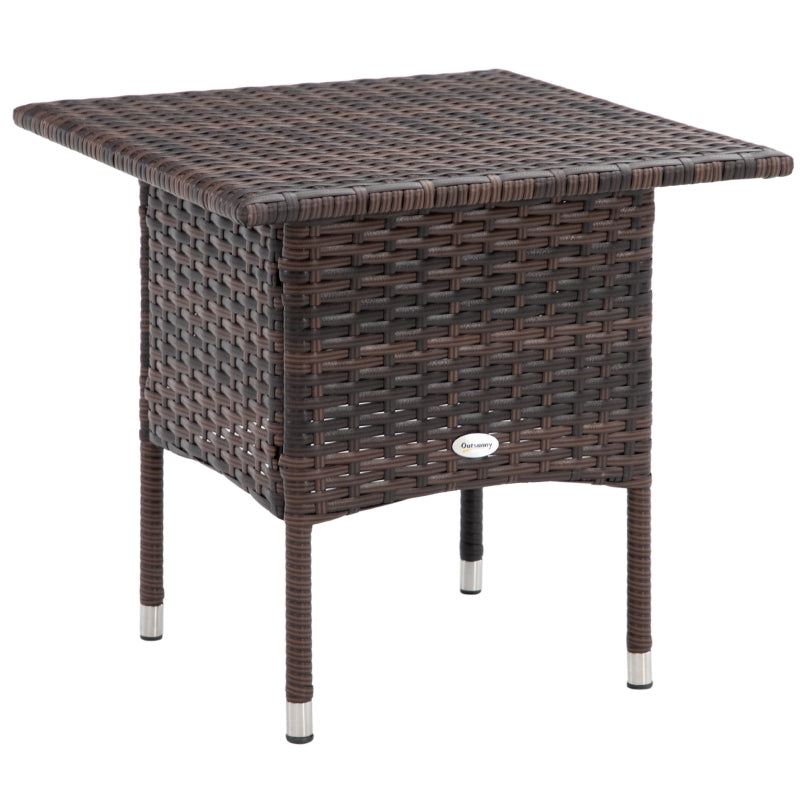 Brown Rattan Outdoor Side Table with Woven Top - Patio & Garden Furniture