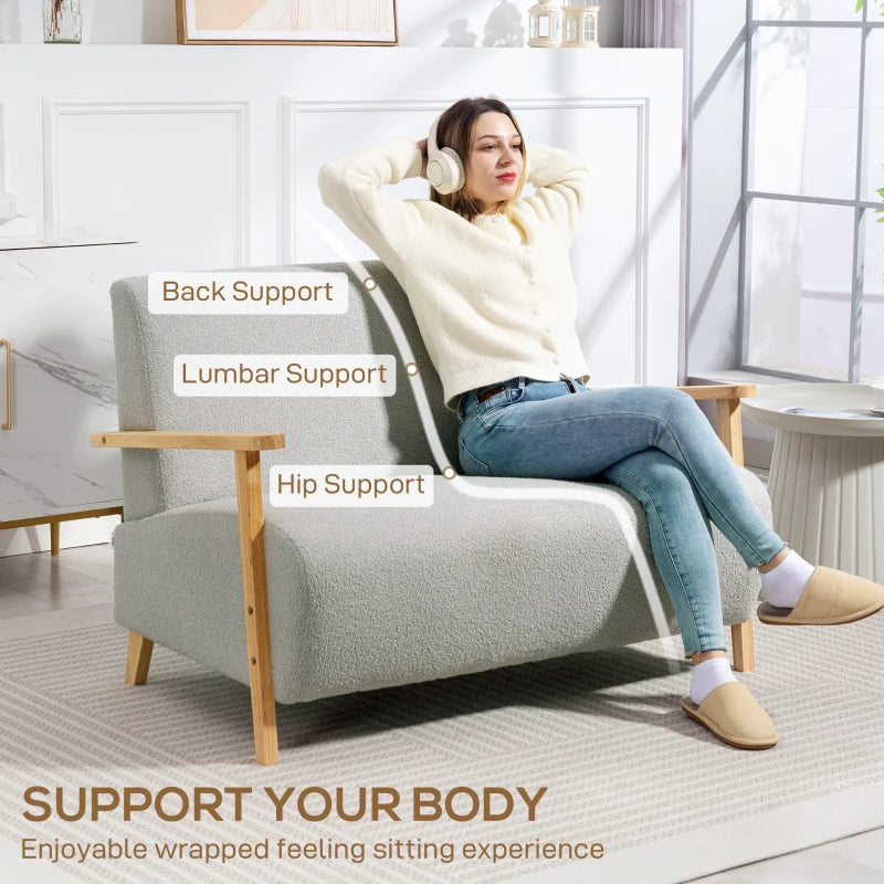 Light Grey Small Sherpa Fabric 2 Seater Sofa Settee for Compact Living Spaces