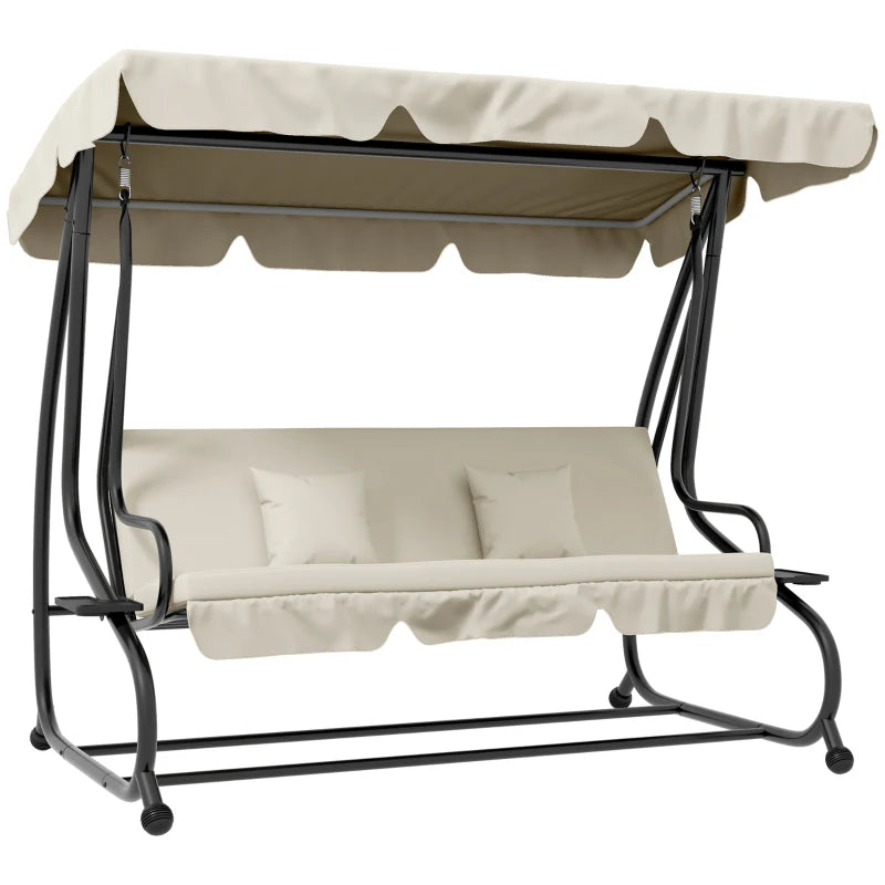 Convertible Cream Three-Seater Swing Chair Bed - Spacious and Stylish Outdoor Seating