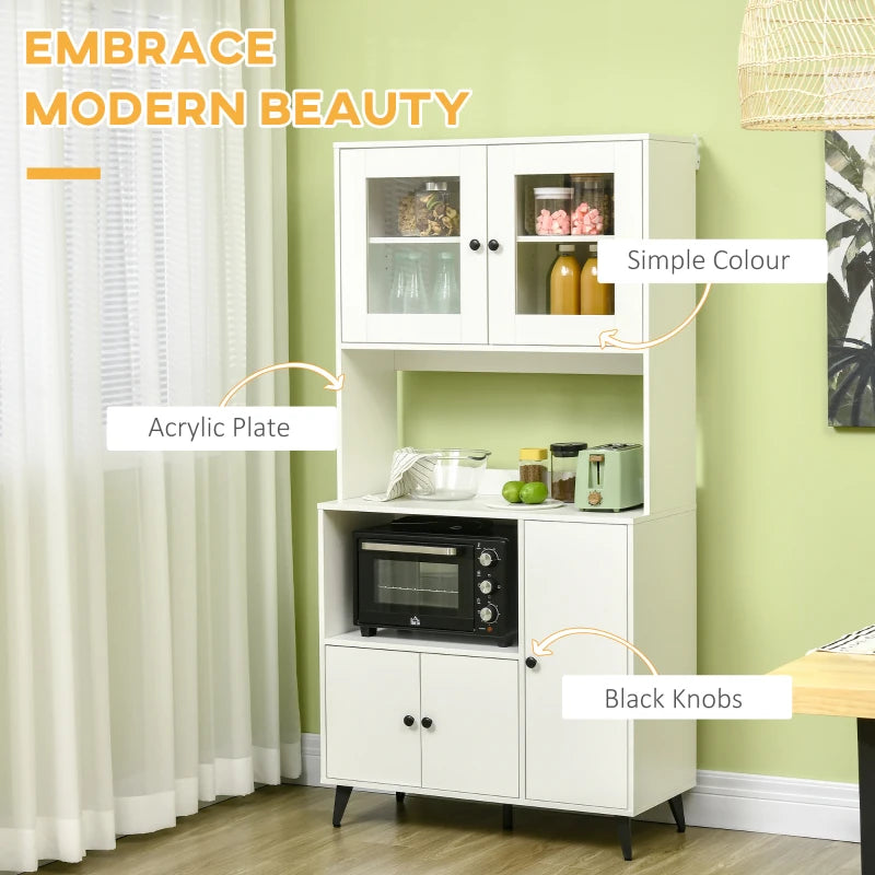 Modern Freestanding Kitchen Cupboard - 180cm White Storage Cabinet with Doors & Adjustable Shelves for Stylish Organization