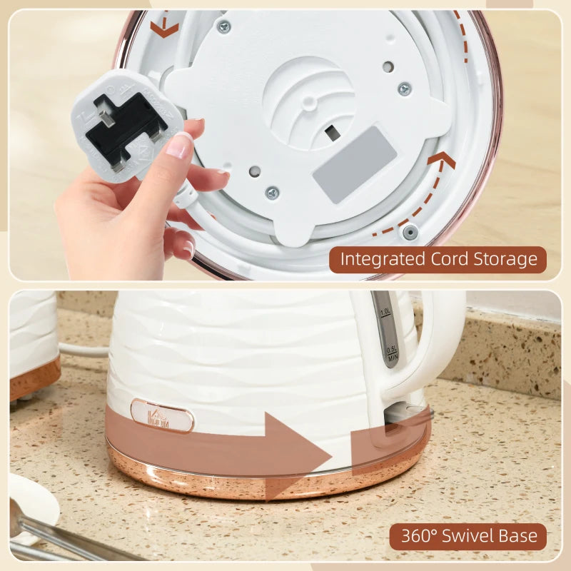 3kW Rapid Boil Honeycomb Kettle in Cream - Stylish Electric Tea Kettle for Fast Boiling and Modern Kitchen Decor