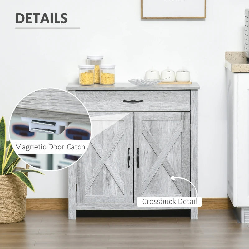 Farmhouse Barn Door Sideboard Storage Cabinet - Grey Grain Coffee Bar for Living Room - Rustic Home Decor