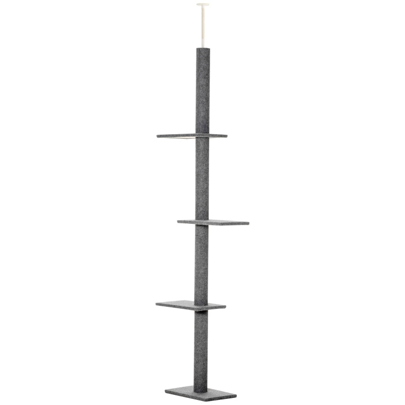 260cm Indoor Cat Tree with 3 Platforms - Grey Floor to Ceiling Activity Centre for Cats