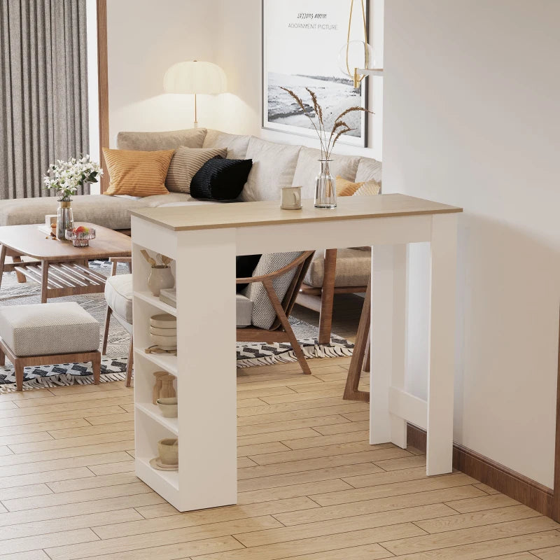 Natural Bar Table with 4-Tier Storage Shelf - Ideal Dining Table for Kitchen, Breakfast Bar, Living Room