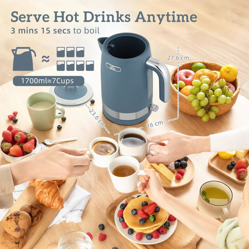 Sleek Blue Textured Kettle and Toaster Set - Modern Kitchen Appliances for Stylish Cooking and Toasting