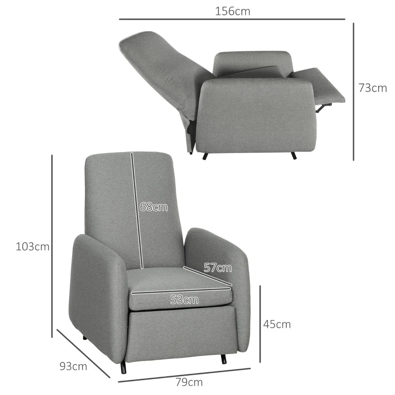 High Back Recliner Armchair with Adjustable Leg Rest and Pocket Spring Seat for Living Room and Bedroom, Grey