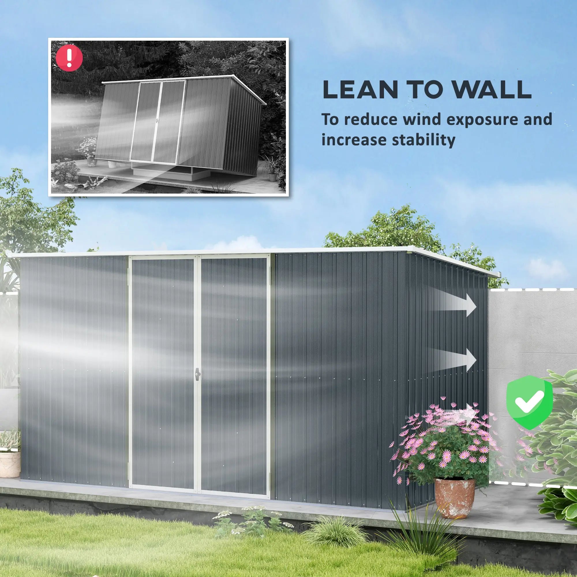 11ft x 5.6ft Dark Grey Steel Garden Shed With Lockable Doors and Gloves