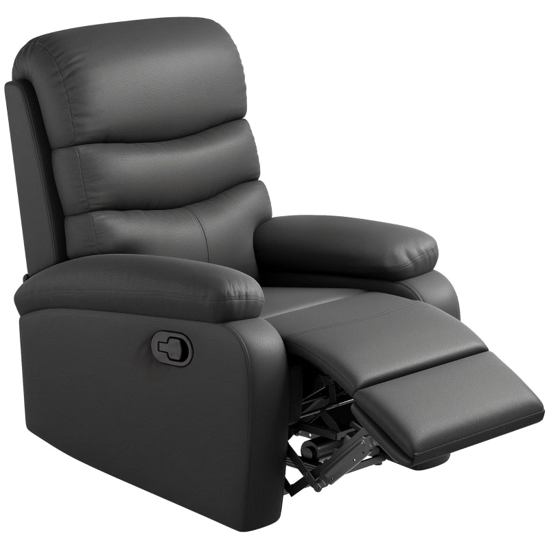 Comfortable PU Leather Reclining Chair with Padded Armrests and Retractable Footrest, Stylish Black Wood Frame