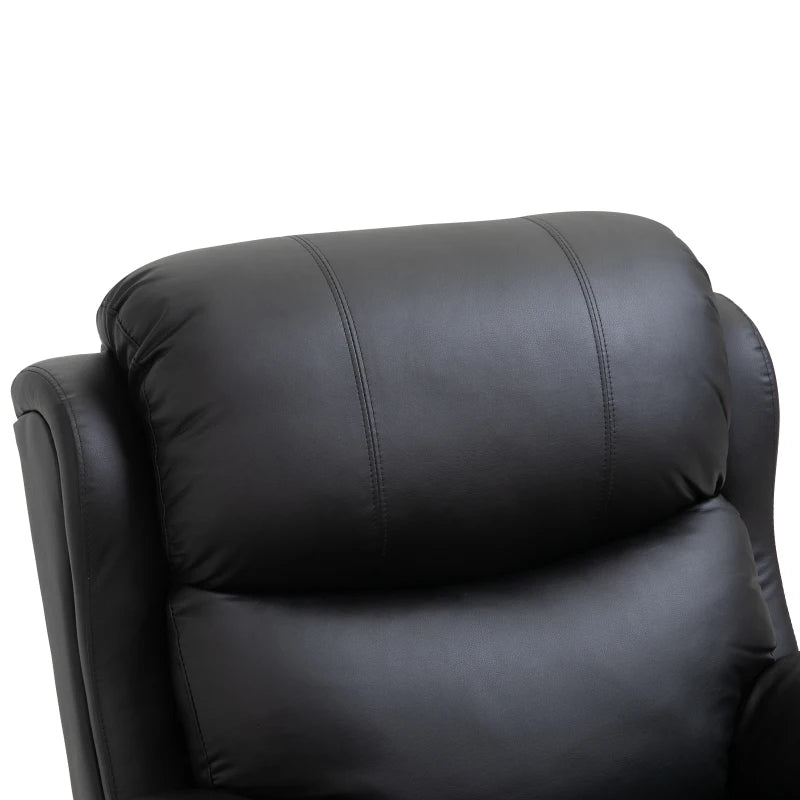 Reclining PU Leather Massage Chair with 8 Points and Heat, Manual Swivel Base, Footrest and Remote Control, Black