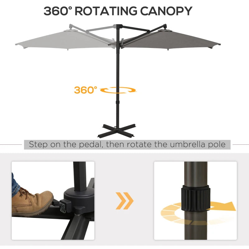 Dark Grey 3m Overhanging Parasol with 360° Rotating Movement