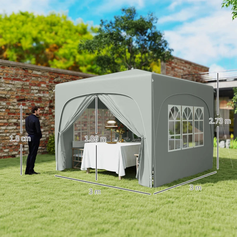 Light Grey 3x3m Pop-Up Gazebo with Accessories
