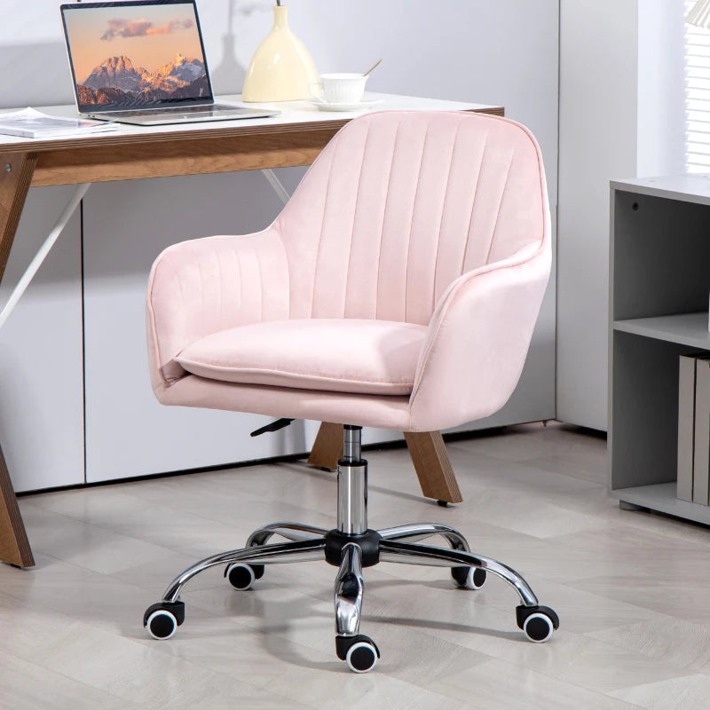 Stylish Pink Velvet-Feel Tub Office Chair with Comfortable Seat Cushion - Perfect for Home or Office Decor