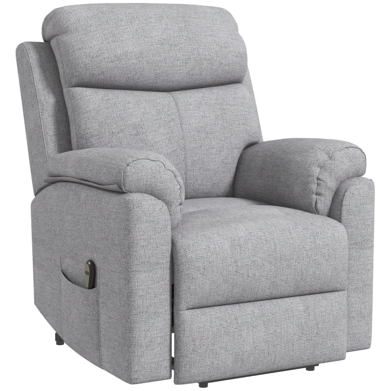 Electric Power Lift Recliner Chair for Elderly, Overstuffed Linen Fabric Armchair with Remote Control and Side Pockets, Grey