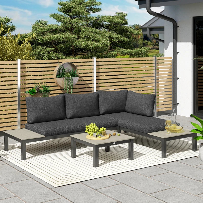 Aluminium 4 Seater Outdoor Corner Sofa Set with Cushions and Coffee Table