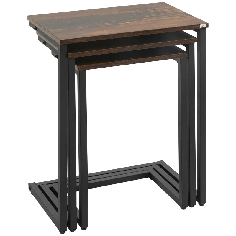 Nesting Side Tables Set of 3 C-Shaped Snack Tables with Steel Frame for Sofa Couch and Bed Rustic Brown
