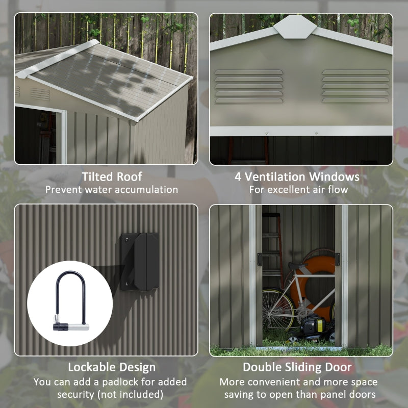 Light Grey 8ft x 6ft Metal Storage Shed