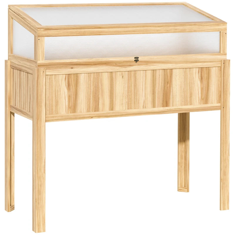 Wooden Greenhouse Garden Bed with Elevated Box - Natural