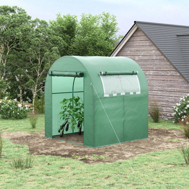Green Garden Polytunnel Greenhouse with Roll-up Window and Door, 1.8 x 1.8 x 2 m