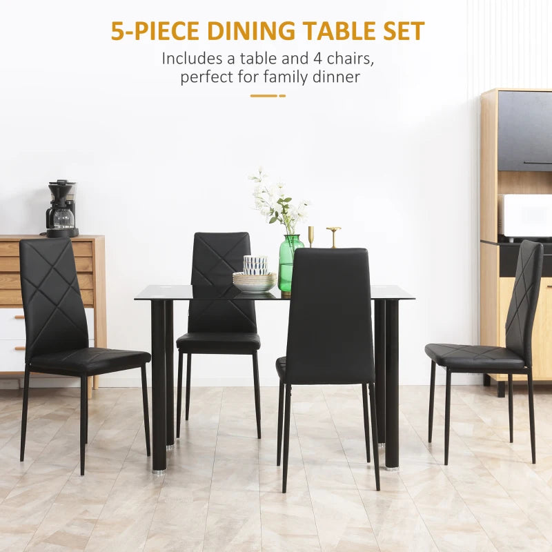 Modern 5-Piece Dining Table Set for 4 - Space-Saving Rectangle Kitchen Table with Steel Frame in Black