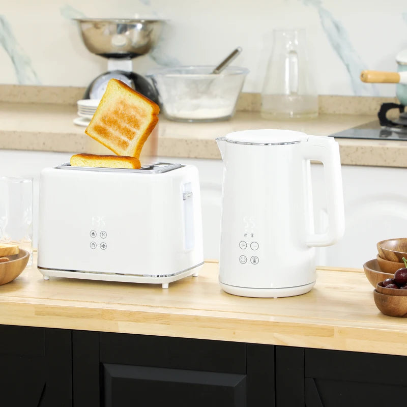 Polished Stainless Steel White Kettle and Toaster Set - Modern Kitchen Appliances for Stylish Cooking and Brewing