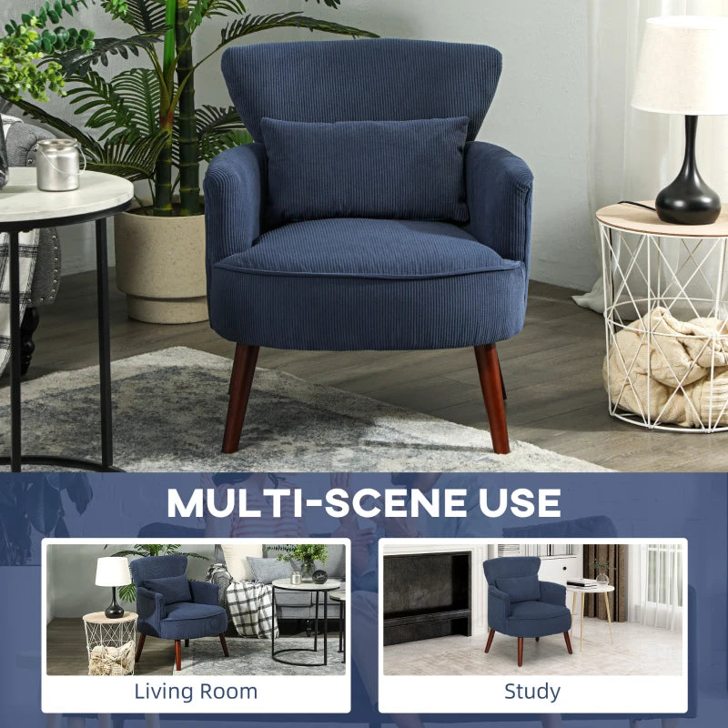Blue Corduroy Retro Accent Chair for Stylish Living Room Decor