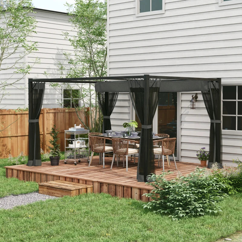 Dark Grey 3m x4m Aluminium Pergola with Retractable Roof