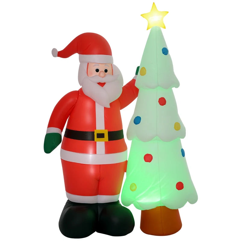 7ft Inflatable Santa Claus & Christmas Tree with Rotating Magic Ball Light - LED Outdoor Yard Decoration for Holiday Parties