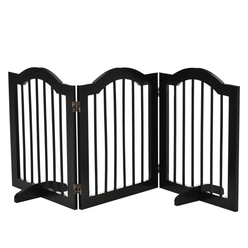 Freestanding Wooden Pet Gate - Foldable Dog Safety Barrier with Support Feet for Doorways & Stairs - Black