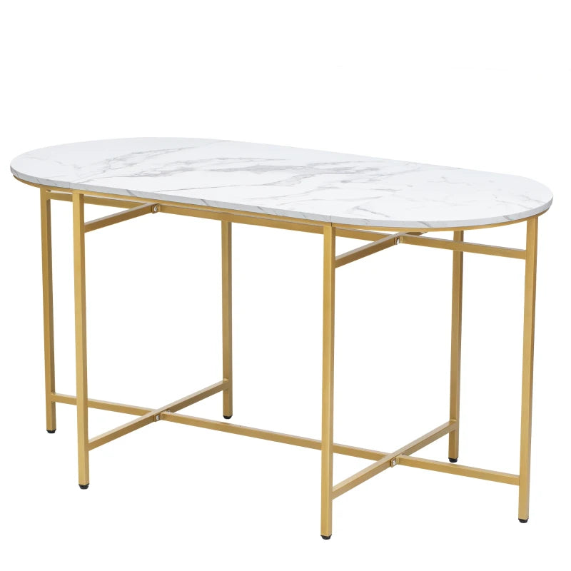 Modern Gold Dining Table Set with 4 Small & 2 Large Stools, Steel Frame, 140x70x76 cm, 120 kg Capacity