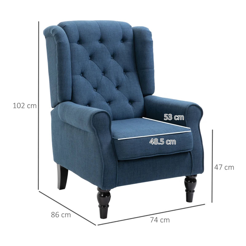 Retro Upholstered Wingback Accent Chair with Button Tufting for Living Room and Bedroom in Blue