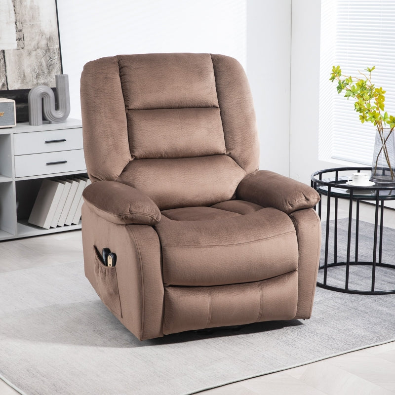 Velvet Electric Lift and Recline Massage Armchair with Remote Control in Brown