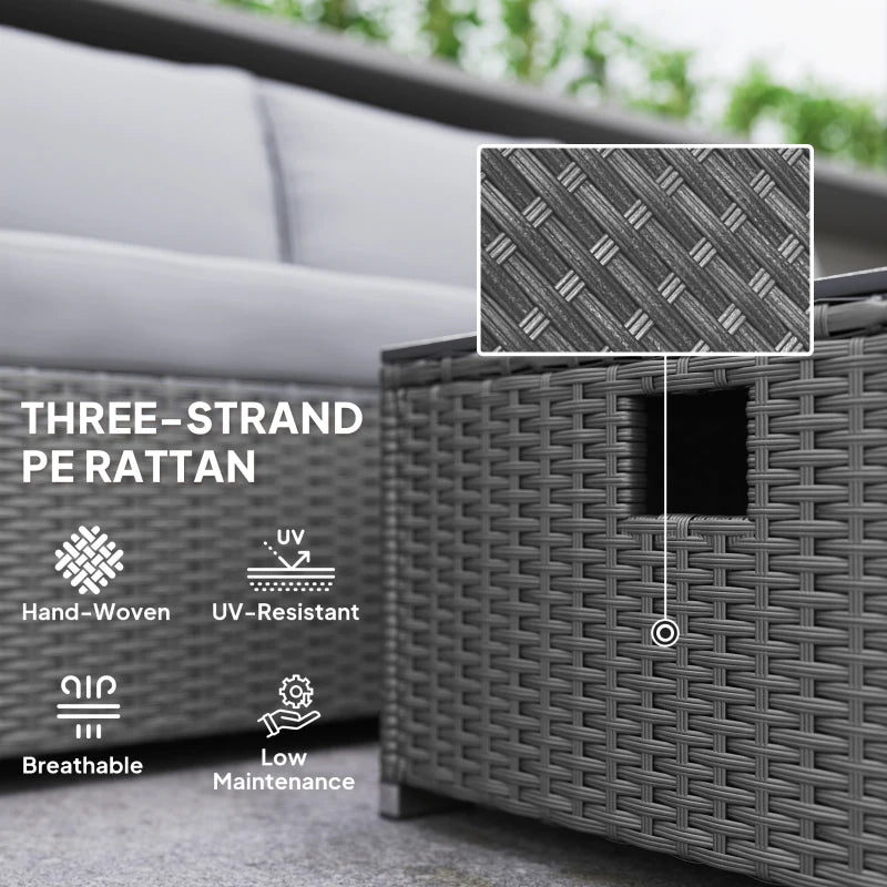 5-Piece Grey Rattan Garden Furniture Set with Gas Fire Pit Table & Footstools