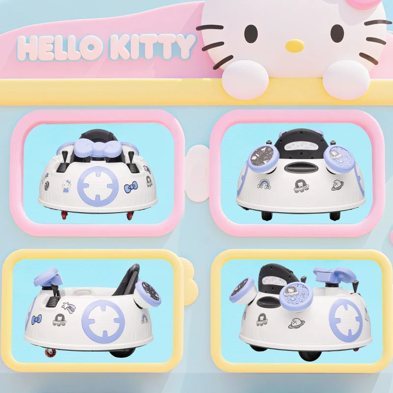 Hello Kitty Kids Ride On Bumper Car with Remote Control Joysticks Music Lights Safety Belt White