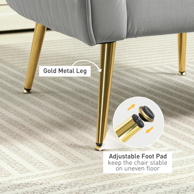 Velvet-Feel Shell Back Accent Chair in Grey for Stylish Home Decor