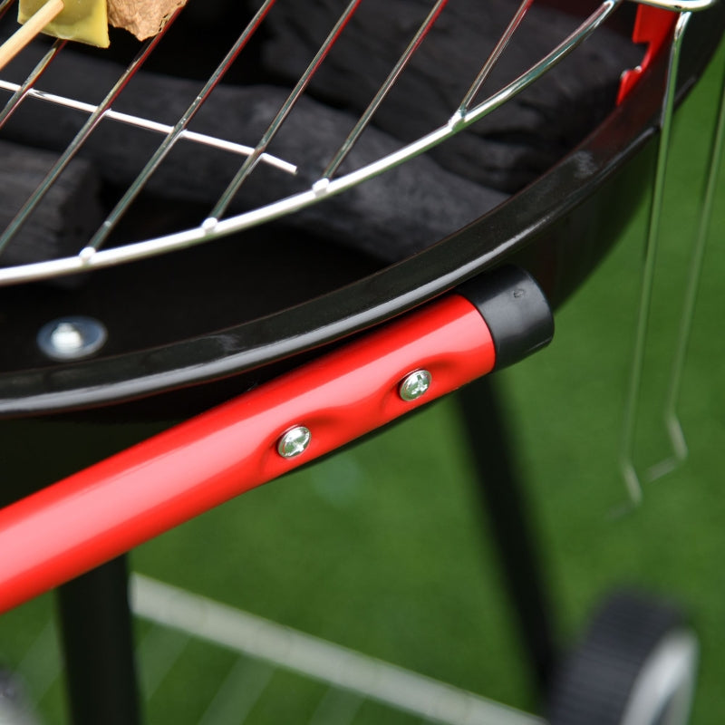 Portable Charcoal BBQ Grill with Wheels - Red/Black, 75.5 x 50 x 82 cm
